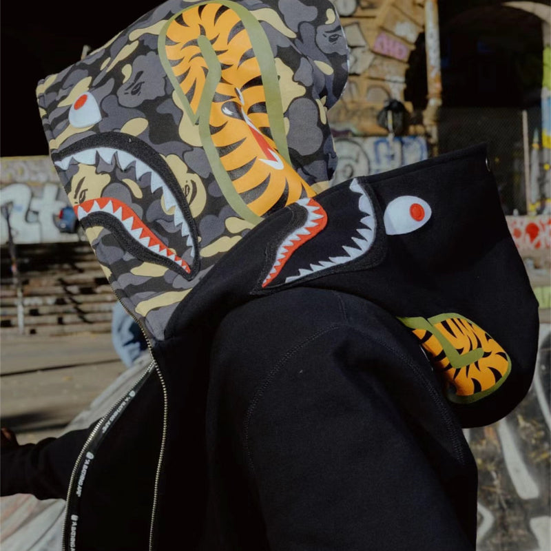 Ape Hoodie Shark Hooded USA Embroidered Printed Double Hat Zip Cardigan Sweater Jacket