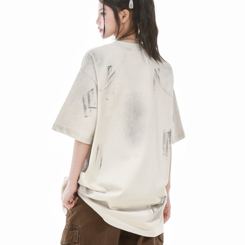 Stone Wash T shirt Retro Old Short Sleeve T-Shirt