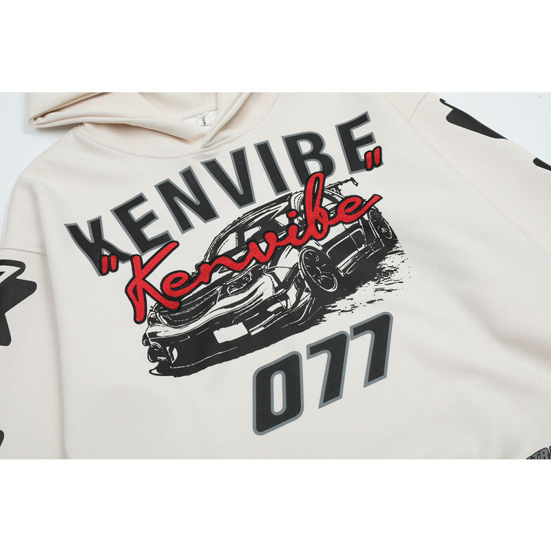 Streetwear Hoodie Racing Print Hooded Sweater Loose Hoodie Jacket