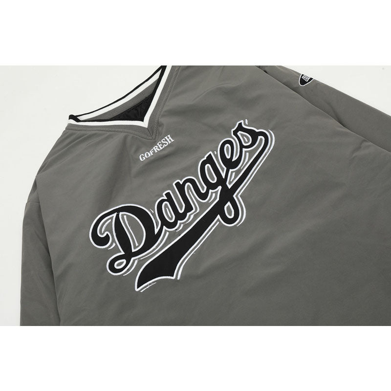 Streetwear Hoodie Alphabet Embroidered V-Neck Jersey Sweater Winter Hip Hop Loose Sports Jacket