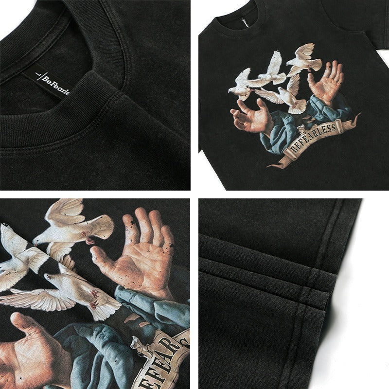 80s And 90s Vintage T Shirts Vintage Washing Water Old Peace Dove Short Sleeve T-Shirts