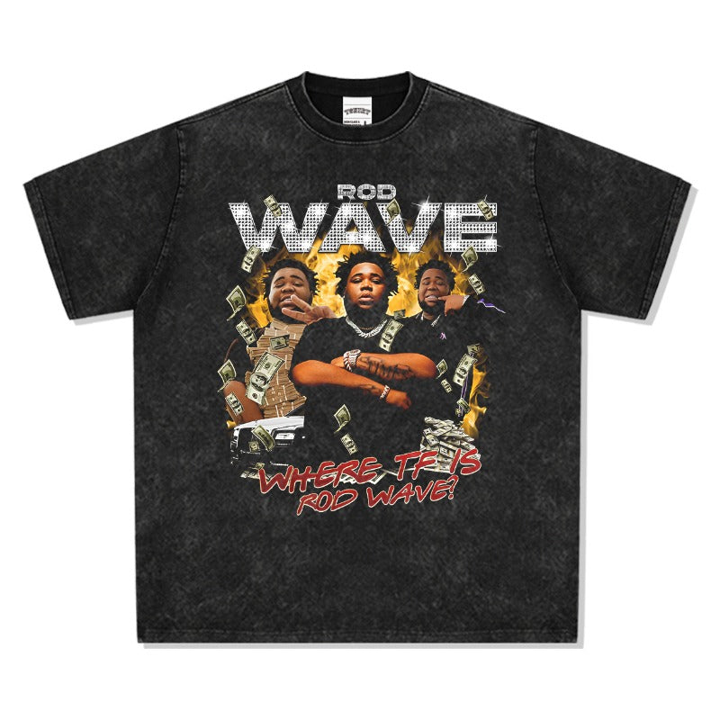 Marcas streetwear usa vintage hip hop Rod Wave print short sleeve t-shirt