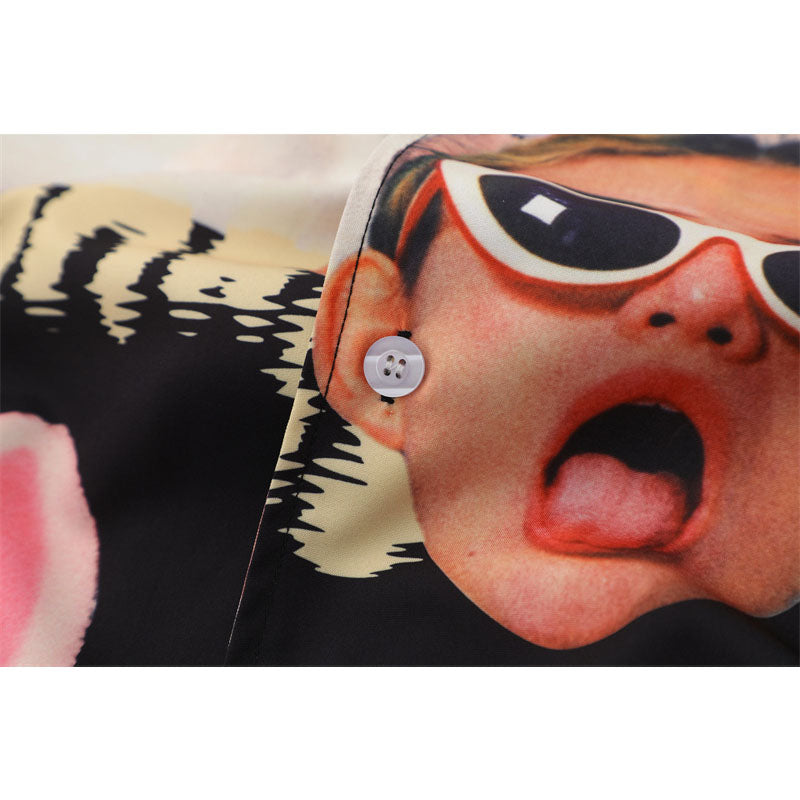 Hip Hop Shirts For Boys Summer Vintage Abstract Print Shirt