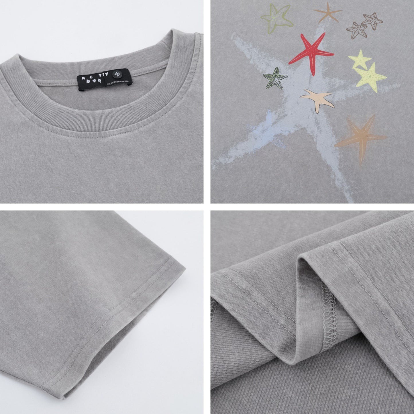 USA Vintage T-Shirt Washed Starfish Print Puppy Male Summer