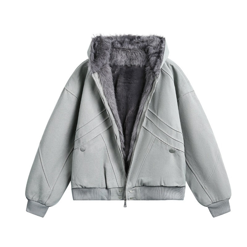 Unisex Down Jacket Winter Fleece Collar Plush Cotton Jacket Men