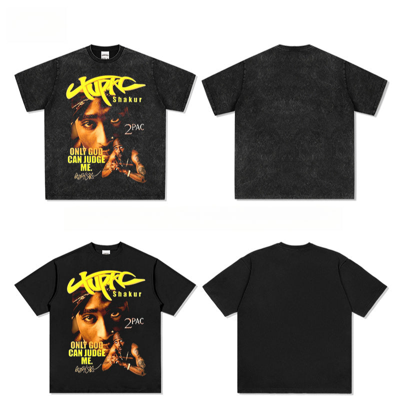 Cool t rapper vintage hip hop Tupac print short sleeve long sleeve crew neck t-shirt