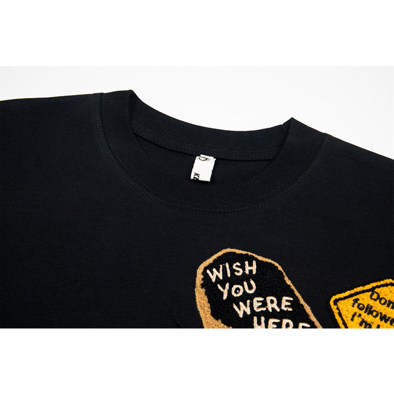 Hip Hop Clothes New York Embroidered T-Shirt Loose Short Sleeves
