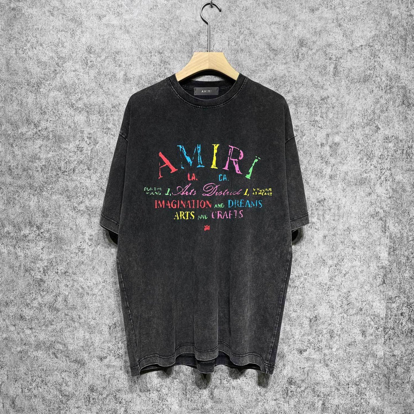 Amiri washed t-shirt watercolor cartoon letter printing short sleeve