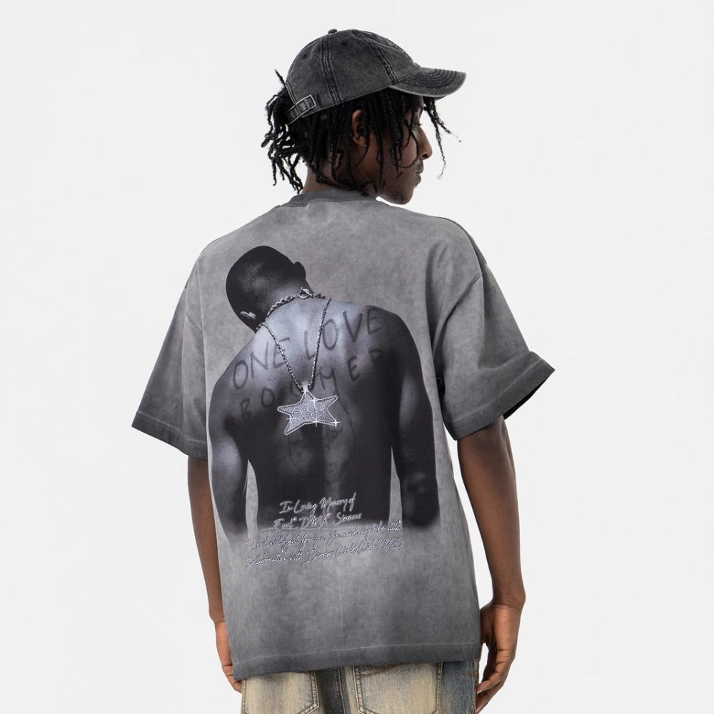 Vintage College Shirts Summer Hip Hop Rapper Print Short Sleeve T-Shirt
