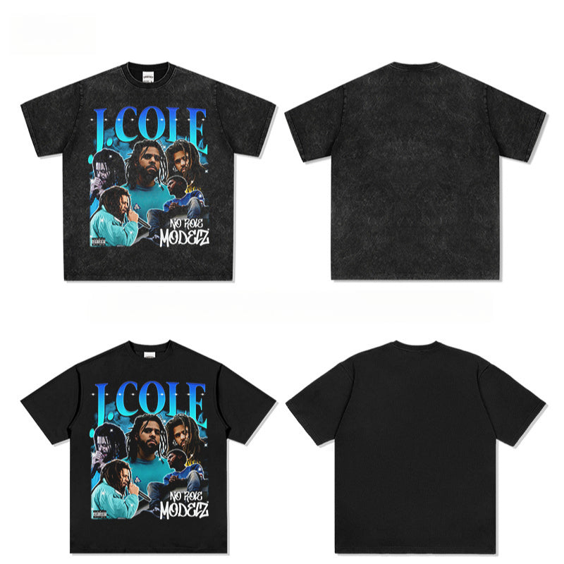 Outfit streetwear vintage hip hop JCole print short sleeve t-shirt