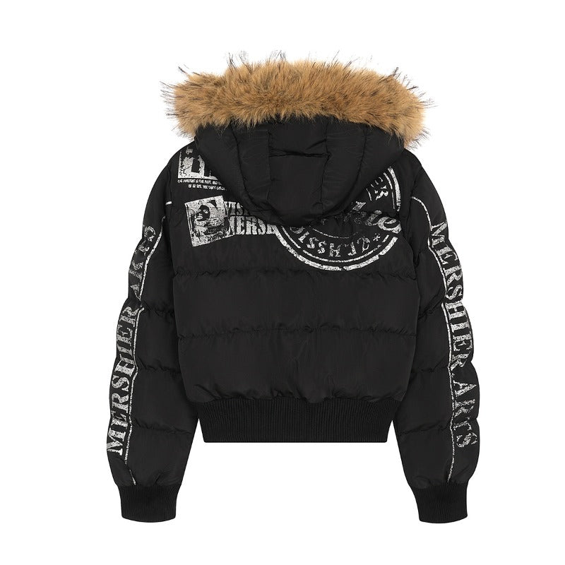 Unisex Down Jacket Winter Fur Collar Short Hooded Bakery