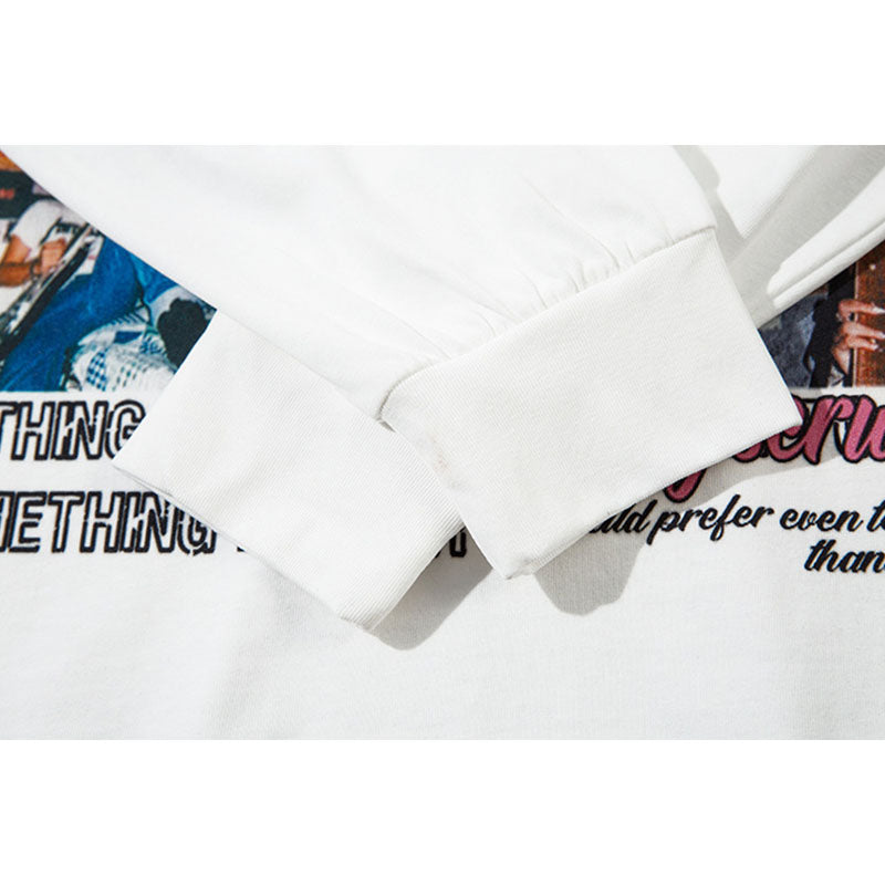 Marcas De Streetwear Loose Hip Hop Classic Rap Star Character Print Crew Neck Long Sleeve T-Shirt