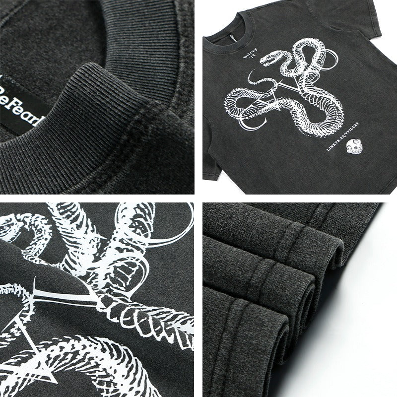 80s And 90s Vintage T Shirts Vintage Wash Snake Bones Short Sleeve T-Shirt