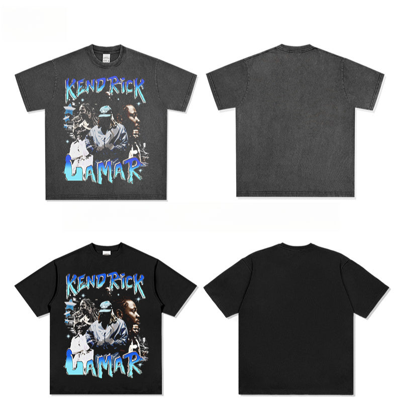 Streetwear masculino vintage hip hop kung fu kendrick print short sleeve t-shirt