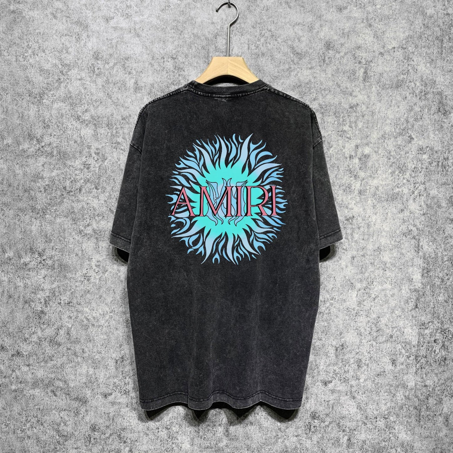 Amiri washed t-shirt colorful sun printing short sleeves