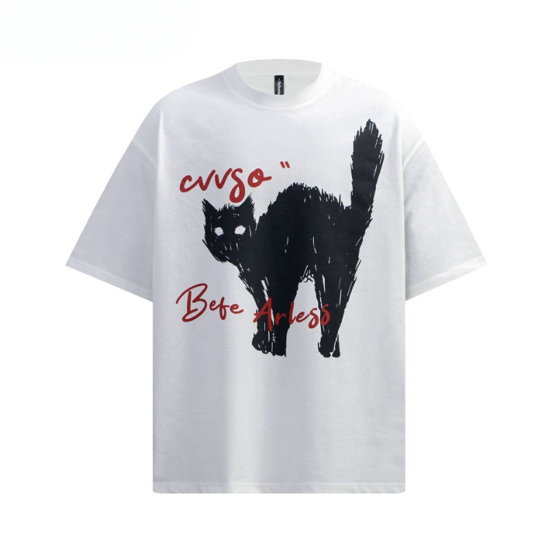 80s And 90s Vintage Fun Fried Cat Short Sleeve T-Shirts