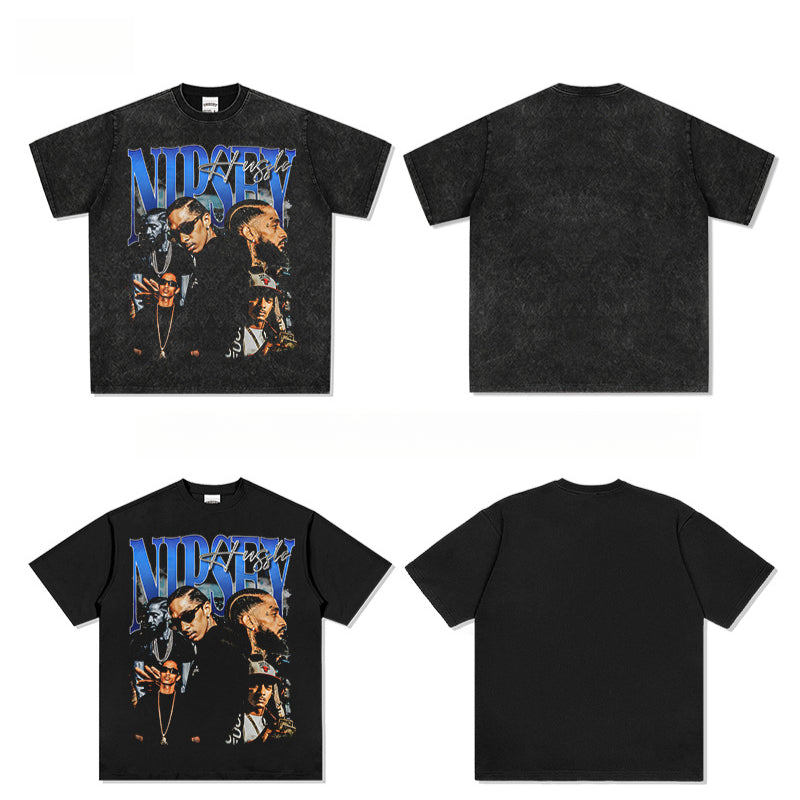 Streetwear masculino vintage hip hop Nipsey Hussle print short sleeve t-shirt