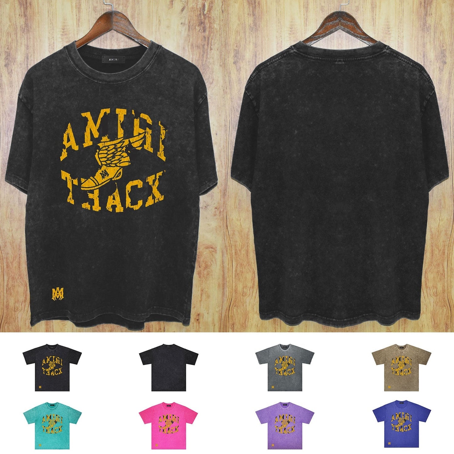 Amiri Washed Distressed T Shirt Printed Trendy Pure Cotton