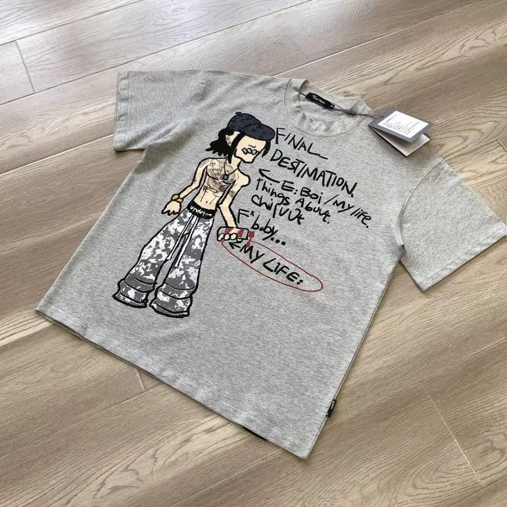Streetwear Eua t shirt cotton cyberpunk print summer loose vintage couple top
