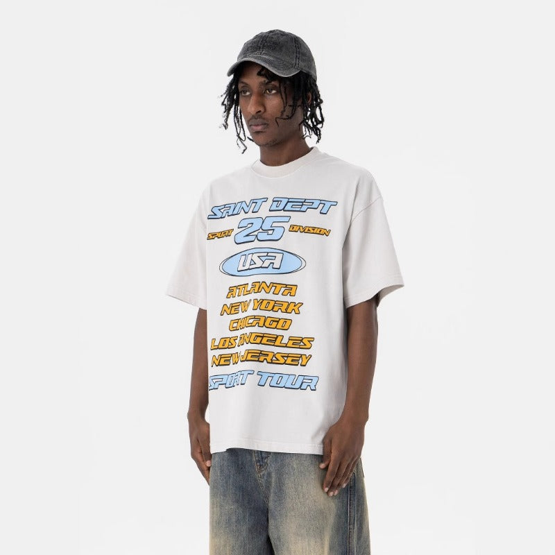 Vintage 90s Hip Hop Clothing Summer Vintage Washed Alphabet Print Crew Neck Short Sleeve T-Shirt