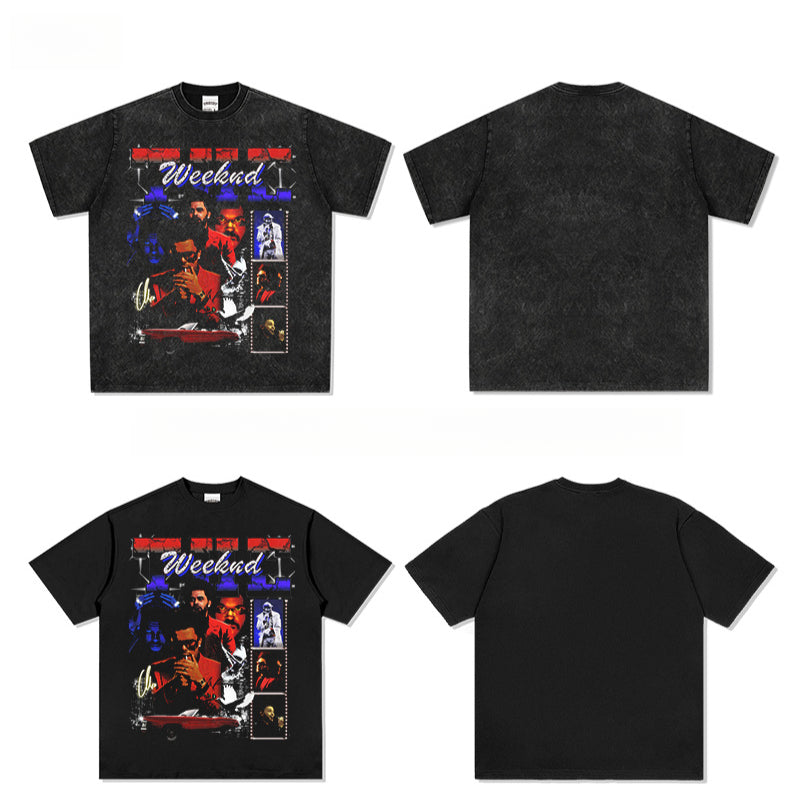 Streetwear masculino vintage, hip hop the Weeknd print short sleeve t-shirt