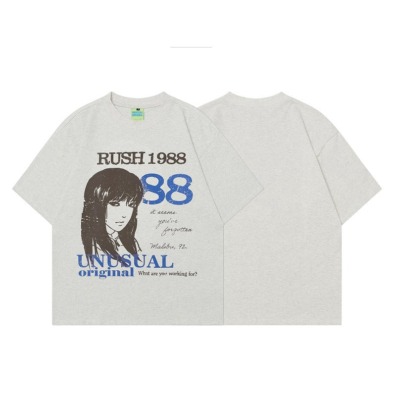 90s West Coast Hip Hop Fashion T Shirts Vintage Hand Drawn Comic Portrait Print Short Sleeve T-Shirt
