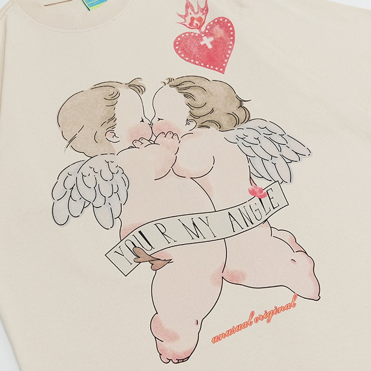 90s West Coast Hip Hop Fashion T Shirts Cartoon Angel Print Half-Sleeve Top