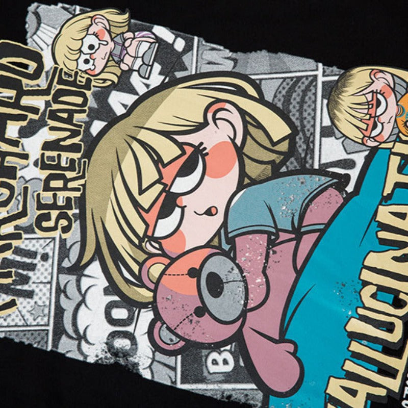 Vintage Tišö Rt Hip Hop Graffiti Cartoon Print Short Sleeve T-Shirt