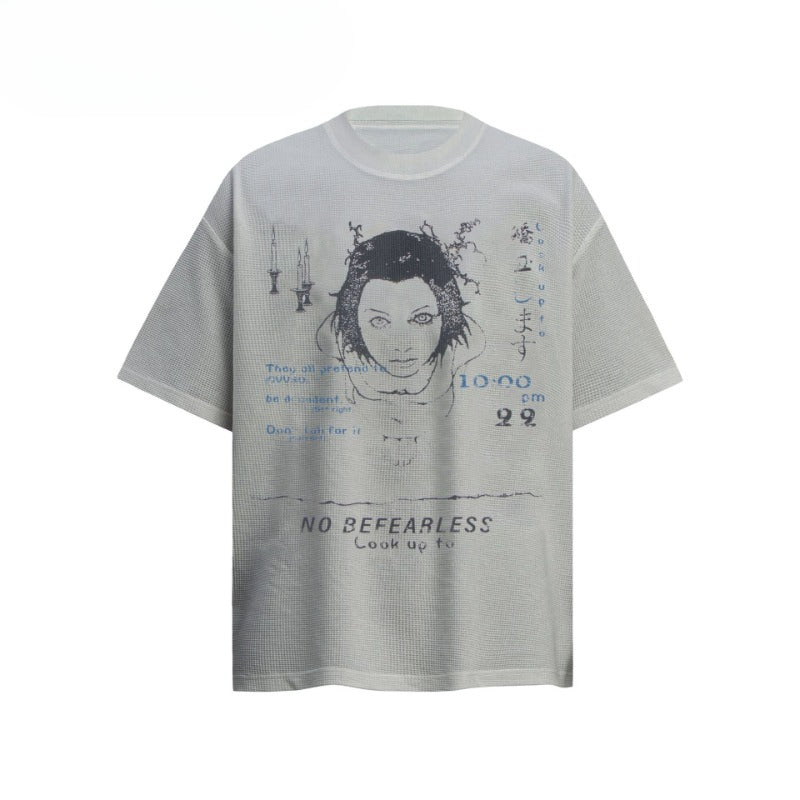 80s And 90s Vintage T-Shirts Vintage Waffle Print Short Sleeve T-Shirt