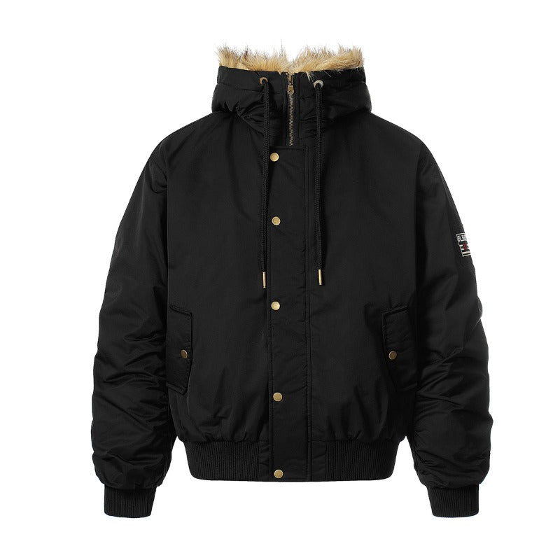 Unisex Down Jacket Men's Winter Fur Collar Leopard Print Fleece Padded Jacket