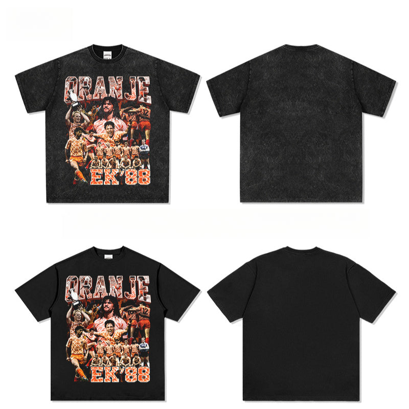 Marcas streetwear usa vintage football dutch print short sleeve t-shirt