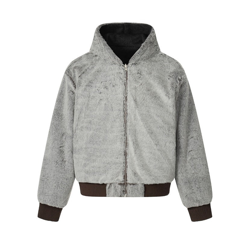 Unisex Down Jacket Winter Double Sided Fleece Hooded Jacket Men