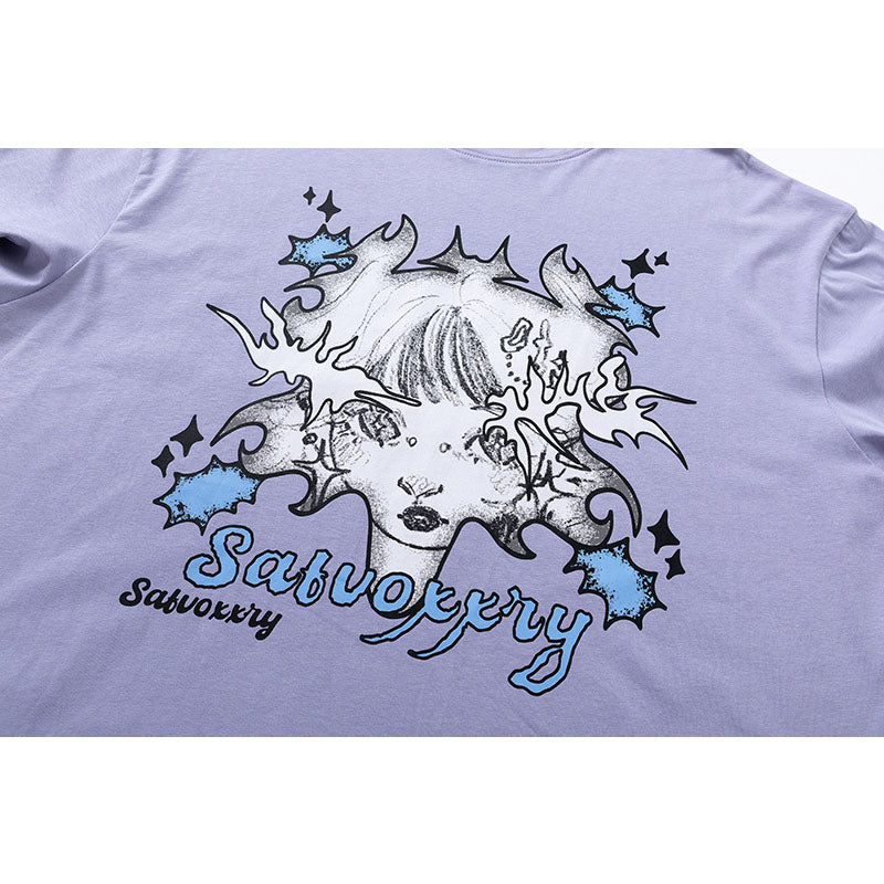 Vintage Tišö Rt Cartoon Printed Short Sleeve T-Shirt Loose Casual Top