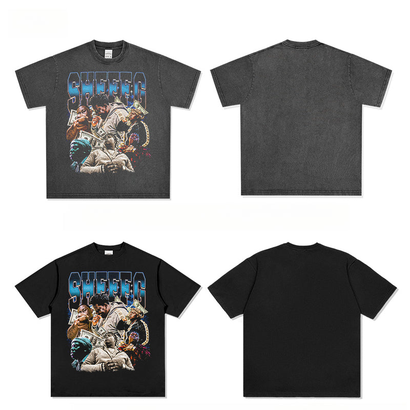 Outfit streetwear retro hip hop Sheffield SheffG print short sleeve t-shirt