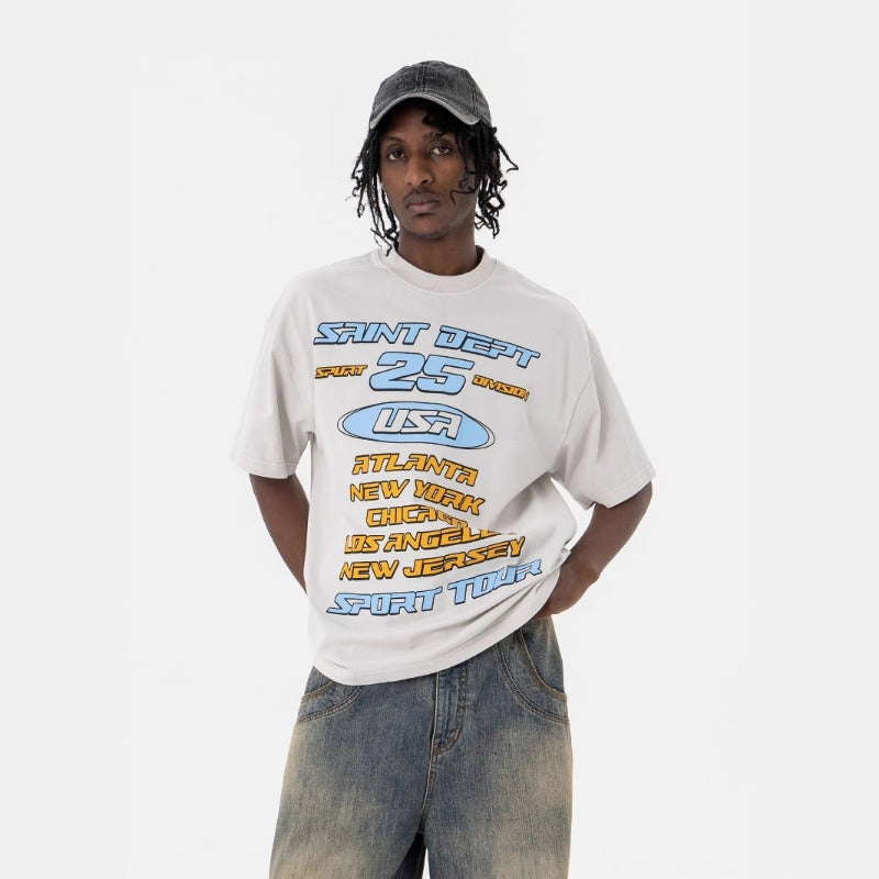 Vintage 90s Hip Hop Clothing Summer Vintage Washed Alphabet Print Crew Neck Short Sleeve T-Shirt