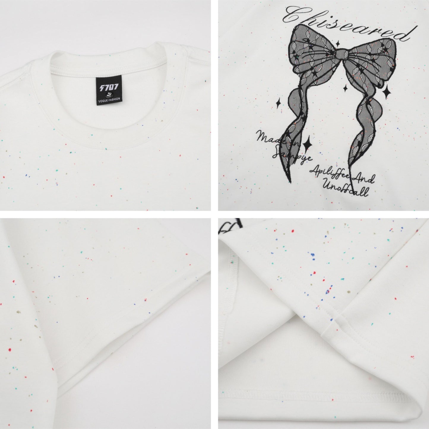 Distorted vintage lace butterfly short sleeve t-shirt summer loose top