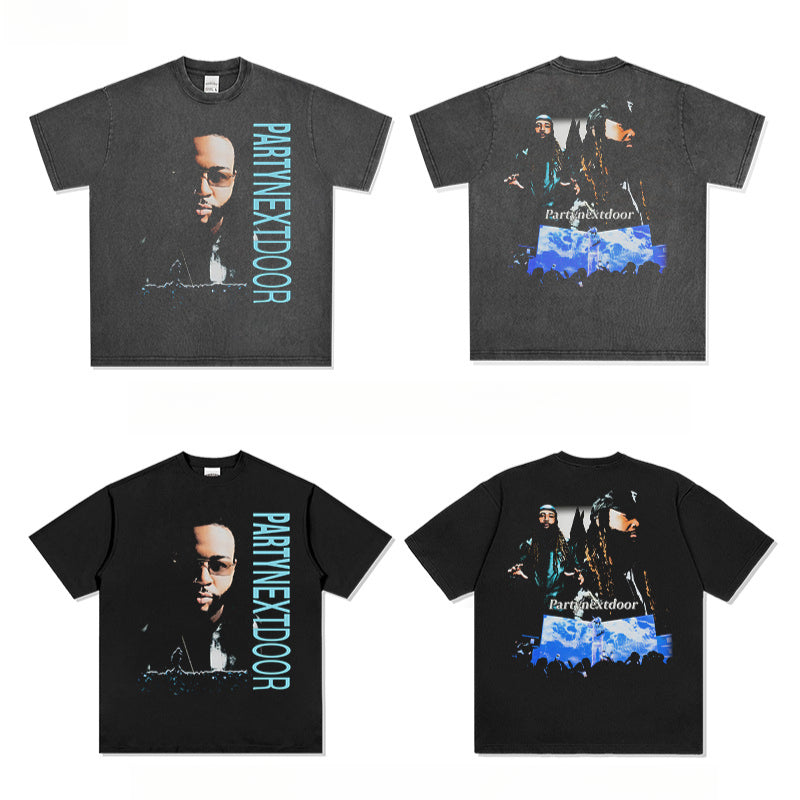 Outfit streetwear vintage hip hop PARTYNEXTDOO print short sleeve t-shirt