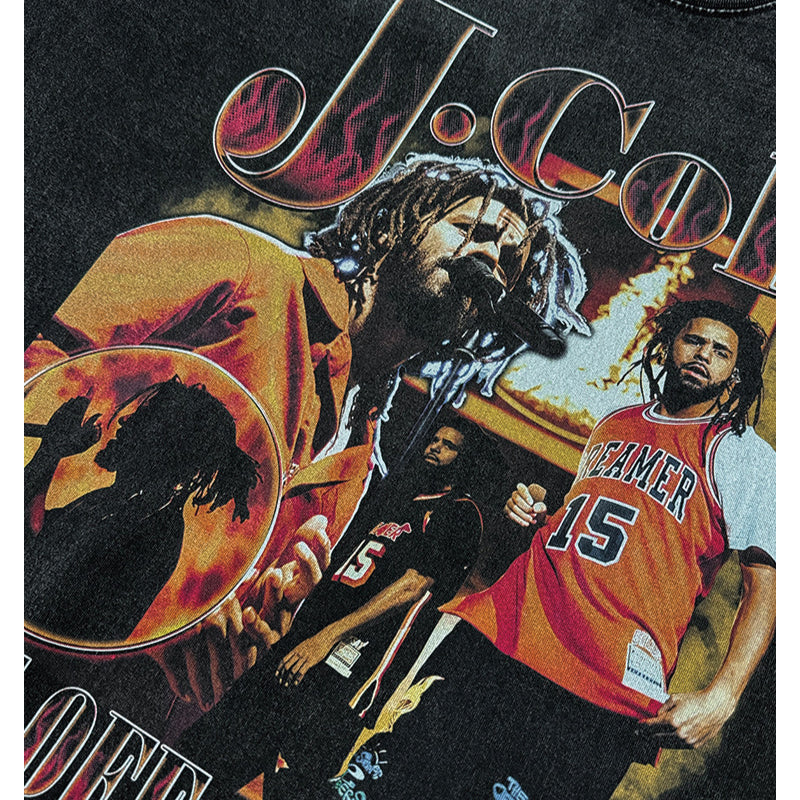 Streetwear masculino vintage hip hop j cole print short sleeve t-shirt