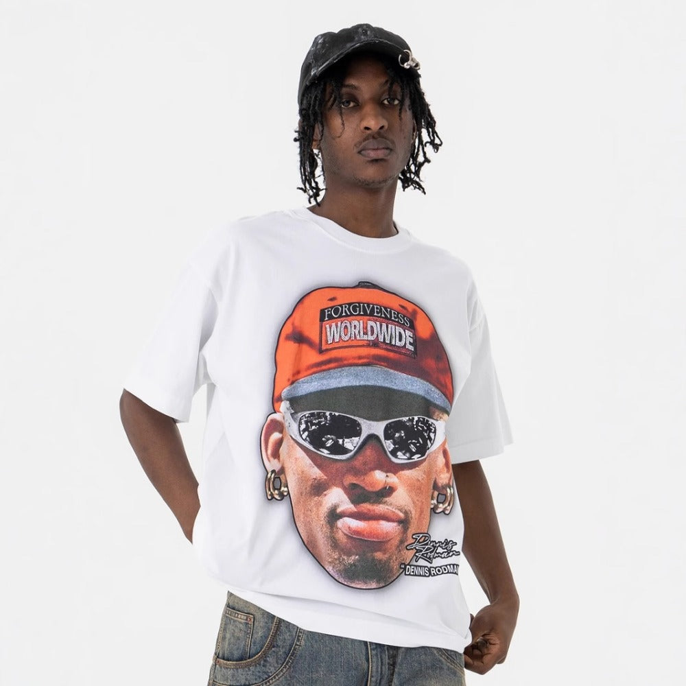 Vic Streetwear Summer Portrait Print Crew Neck Short Sleeve T-Shirt