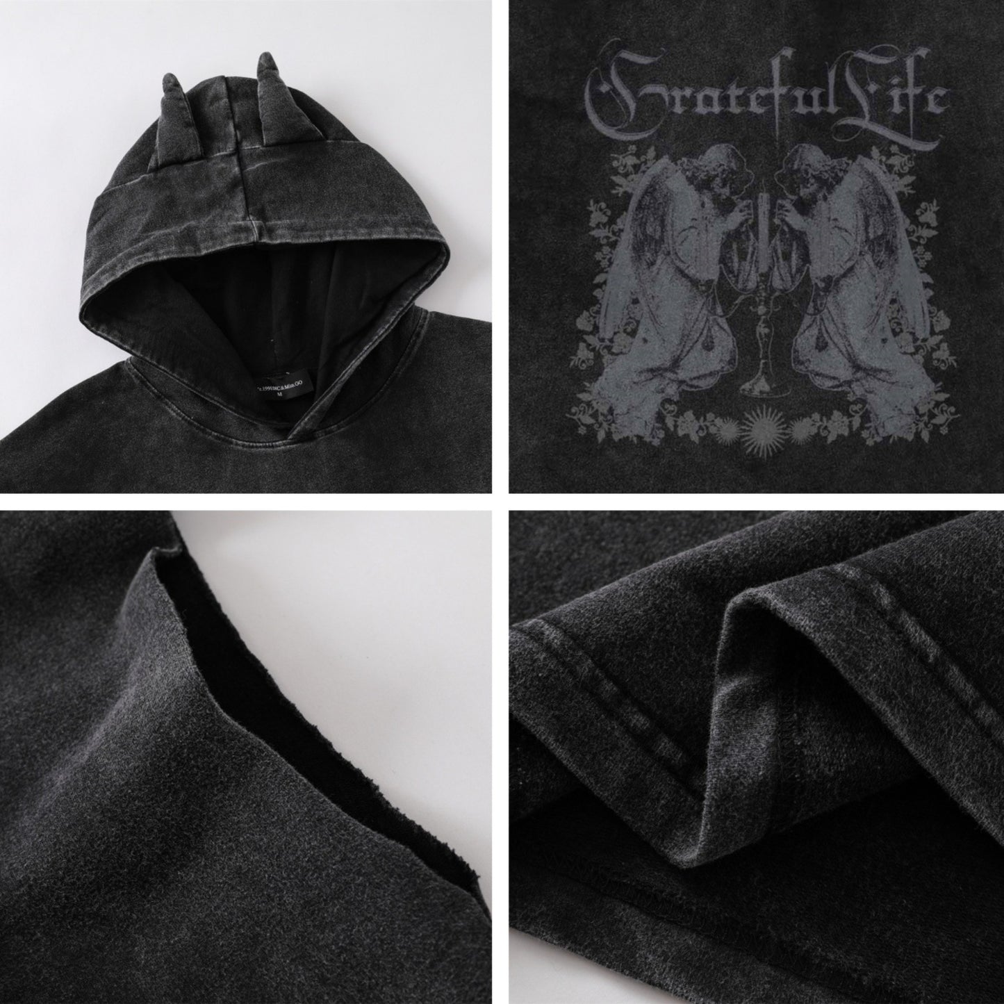 Distorted vintage gothic character print hooded vest made old top