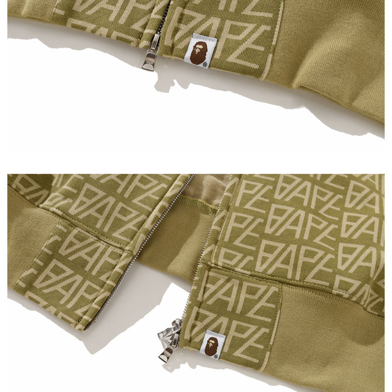 Ape Hoodie Camouflage Ape Embroidery Shark Mouth Hooded Cardigan Sweater Jacket