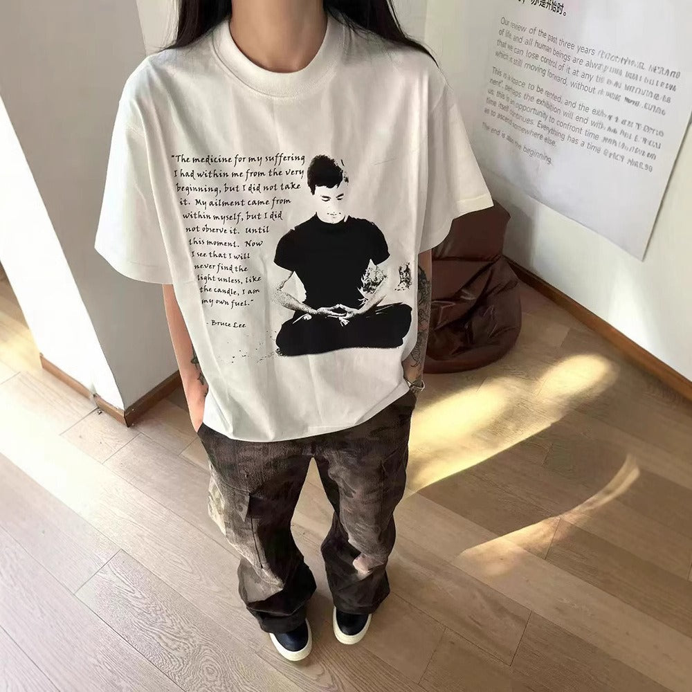 Streetwear Eua t-shirt Bruce Lee Digital Direct Injection Print Short Sleeve T-Shirt