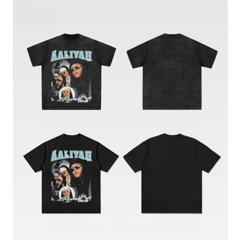 Cool t rapper vintage hip hop Aaliyah print short sleeve t-shirt