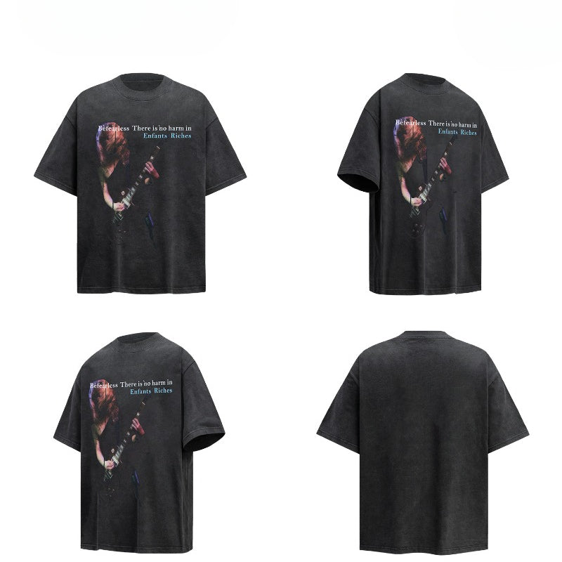80s And 90s Vintage T Shirts Vintage Washing Water Old Rock Hand Short Sleeve T-Shirts