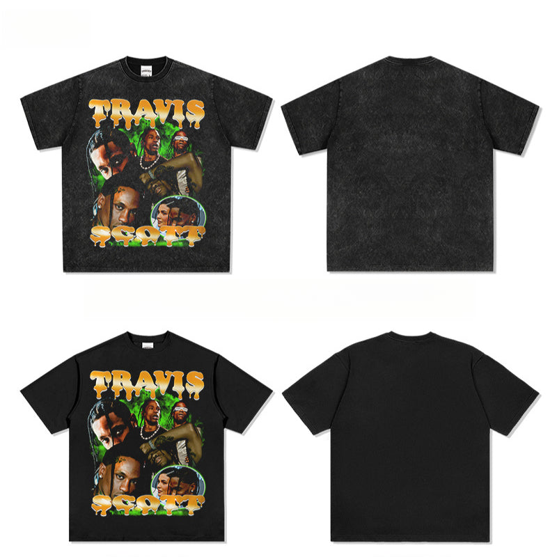 Streetwear masculino vintage hip hop Travis Scott Travis print short sleeve t-shirt