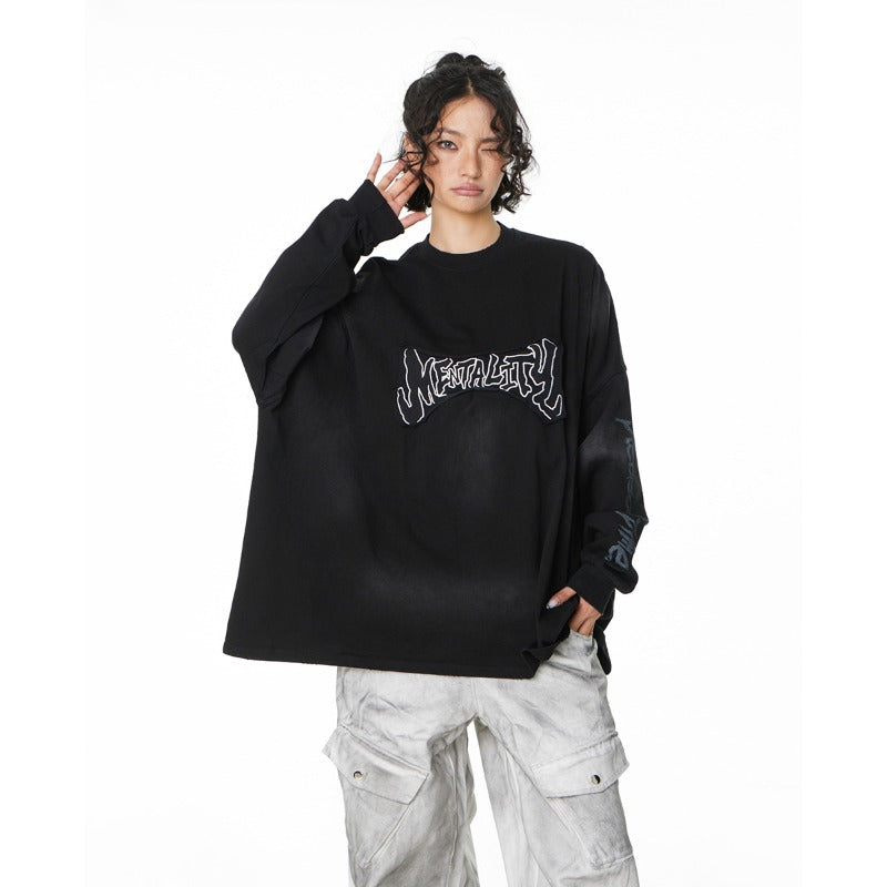 Unisex long-sleeved shirt wasteland style patch embroider