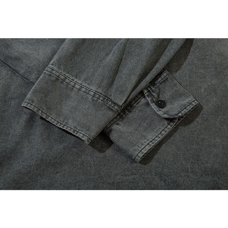Marcas De Streetwear Denim Lapel POLO Shirt Loose Oversize Washed Long Sleeve T-Shirt