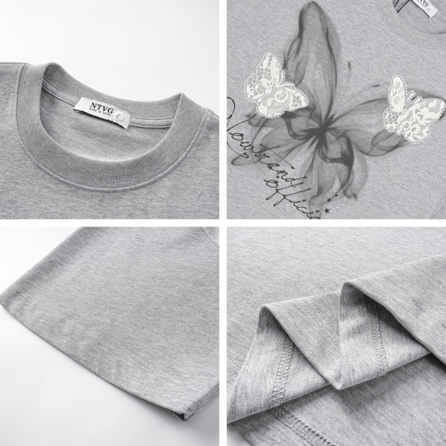 USA Vintage T-Shirt Stickers Lace Cloth Butterfly Men Summer Loose