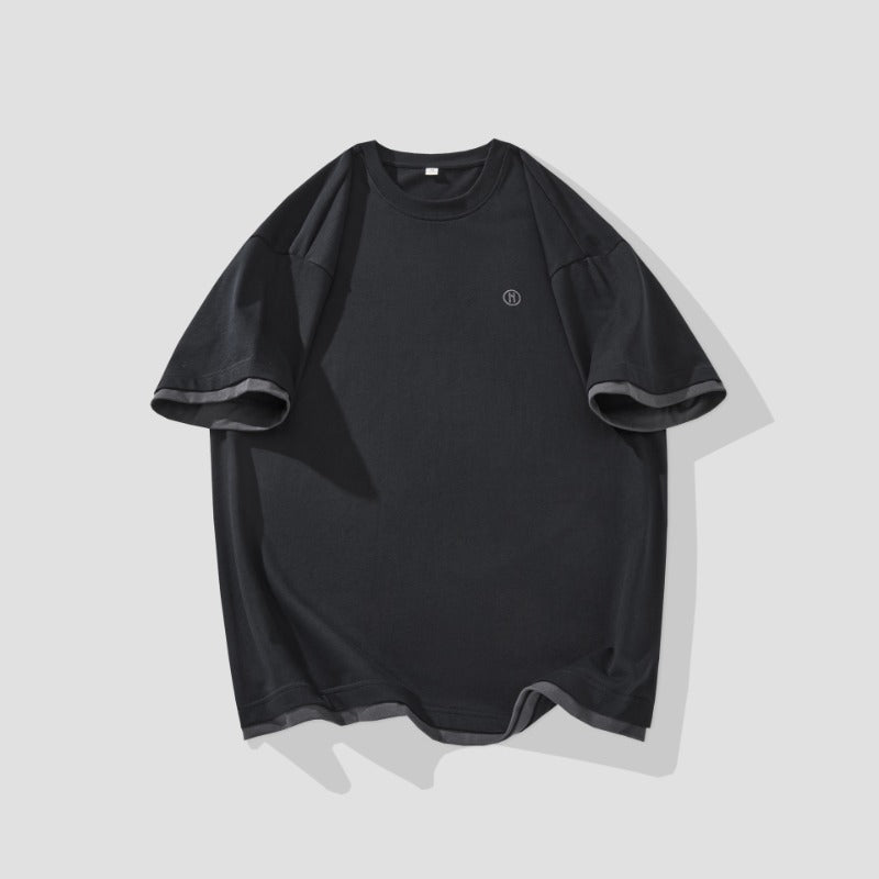 Men T-shirts Fake two-piece short-sleeved summer loose top
