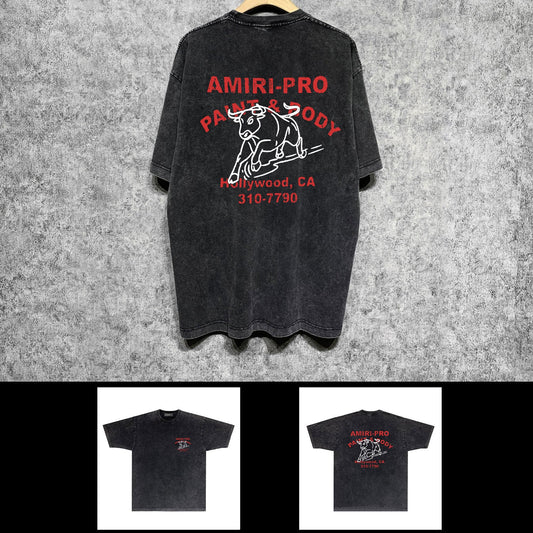 Amiri washed t-shirt bull printing short sleeve